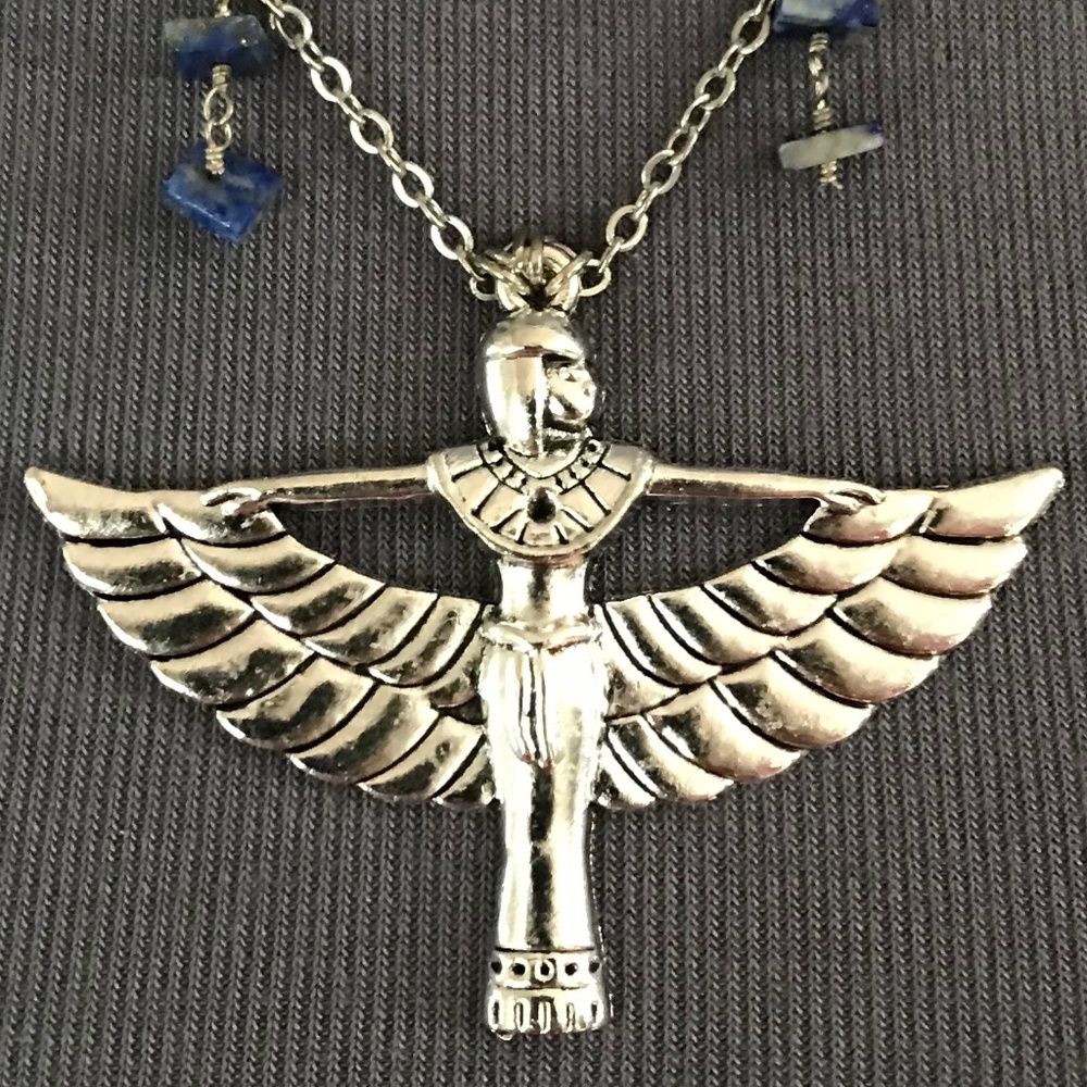 “Great Mother Isis” Goddess Egyptian Mythology Handmade Necklace, Lapis Lazuli - Picture 3 of 15